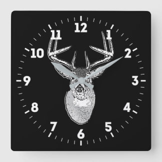 Buck trophy on Black White Tail Deer on a Square Wall Clock