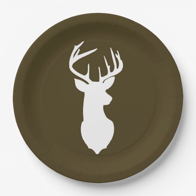 Buck White Deer Silhouette Plate | Dark Brown (Front)