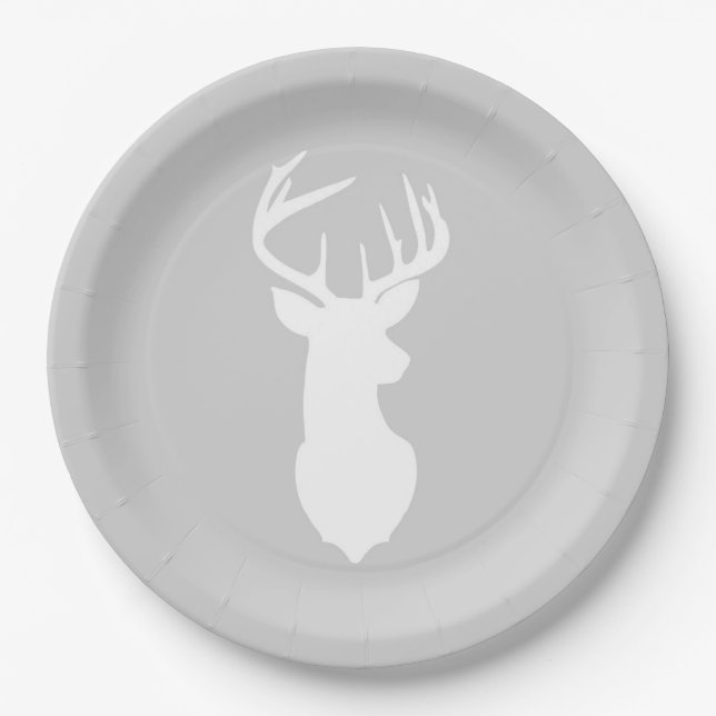 Buck White Deer Silhouette Plate | Light Grey (Front)