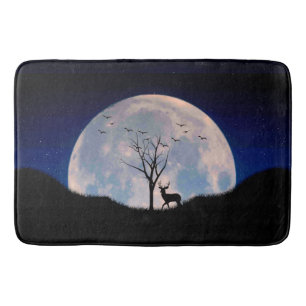 Buck with Big Rack Against Full Moon Bath Mat