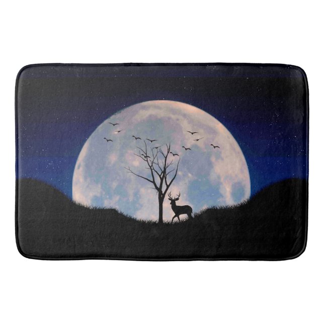 Buck with Big Rack Against Full Moon Bath Mat (Front)