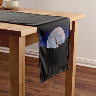 Buck with Big Rack Against Full Moon Long Table Runner