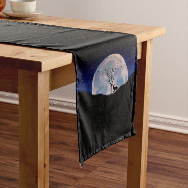 Buck with Big Rack Against Full Moon Long Table Runner (In Situ)