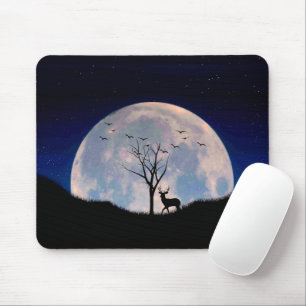 Buck with Big Rack Against Full Moon Mouse Pad