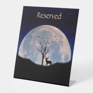 Buck with Big Rack Against Full Moon Reserved Pedestal Sign