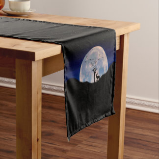 Buck with Big Rack Against Full Moon Short Table Runner