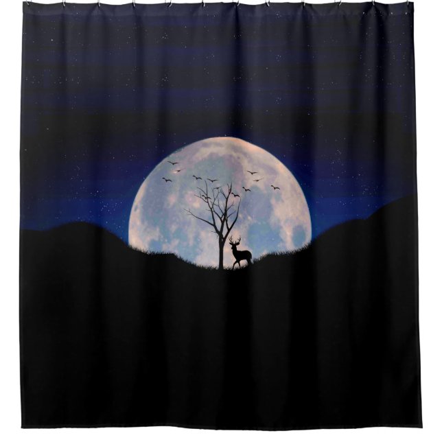 Buck with Big Rack Against Full Moon Shower Curtain (Front)