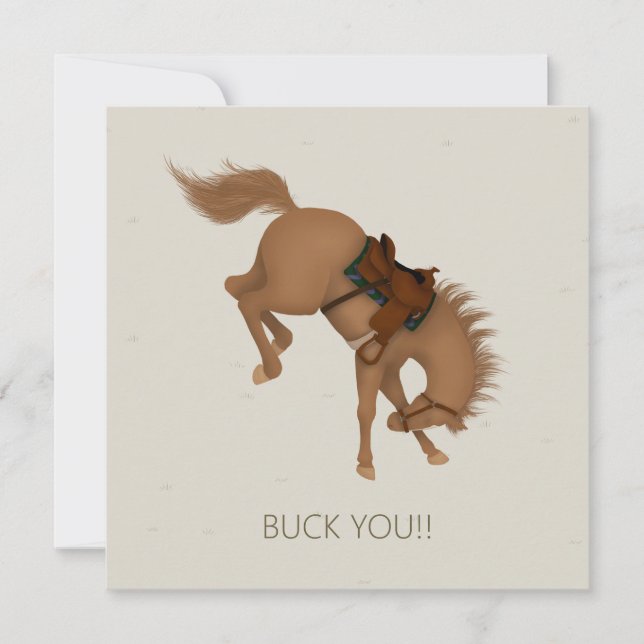 Buck You! Bucking Chestnut Horse Custom Card (Front)