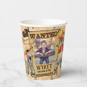 Buckaroo Cowboy Boy's Birthday Photo & Name Cute Paper Cups