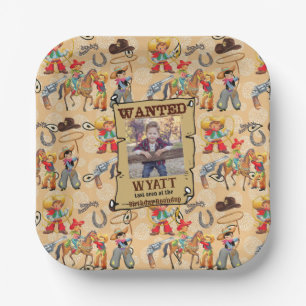 Buckaroo Cowboy Boy's Birthday Photo & Name Cute Paper Plate