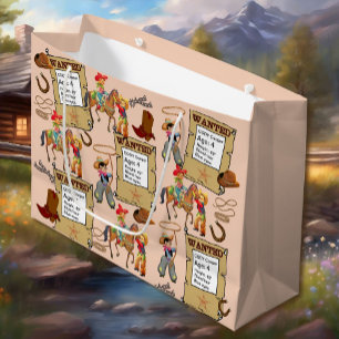 Buckaroo Cowboy Wanted Add Name & Description Large Gift Bag