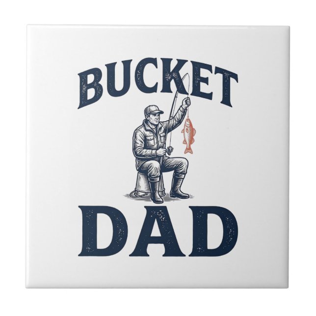 Bucket Dad Fishing Vintage Engraving Design_1 Tile (Front)