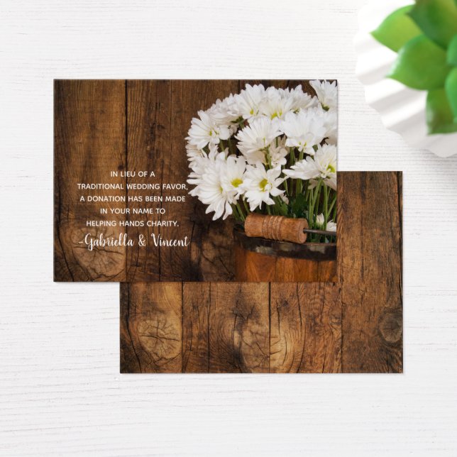 Bucket Daisies Country Wedding Charity Favor Card (Desk)
