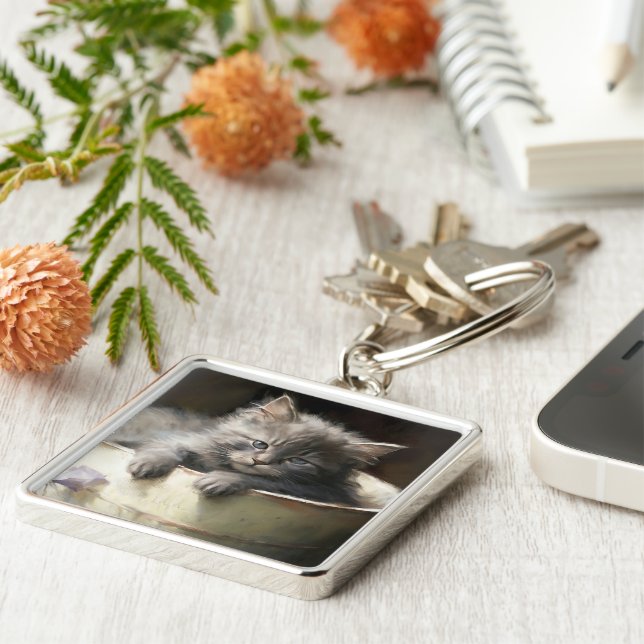 Bucket Full Of Joy Sweet Grey Kitten Key Ring (Side)