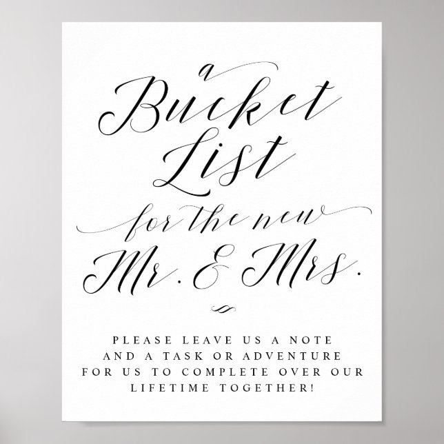 Bucket List for the Mr. & Mrs. Script Wedding Sign (Front)