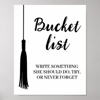 Bucket List Station Black White Tassel Graduation Poster