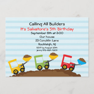 Bucket Loader Boys Construction Invitation