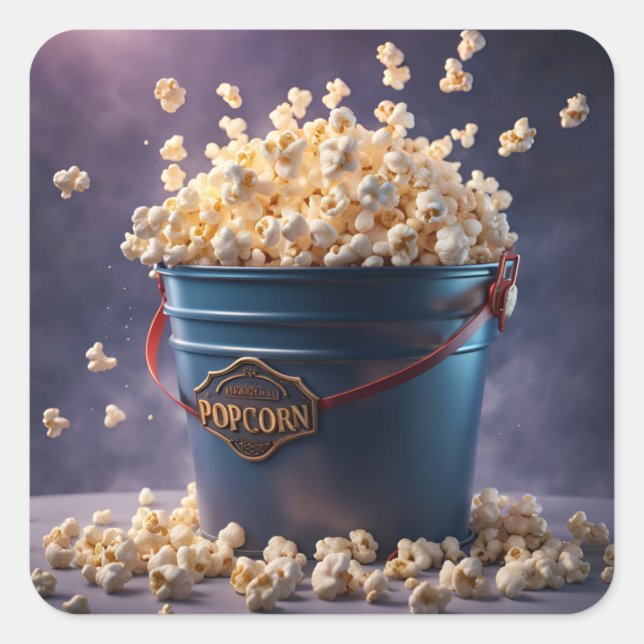 Bucket of Popcorn Square Sticker (Front)