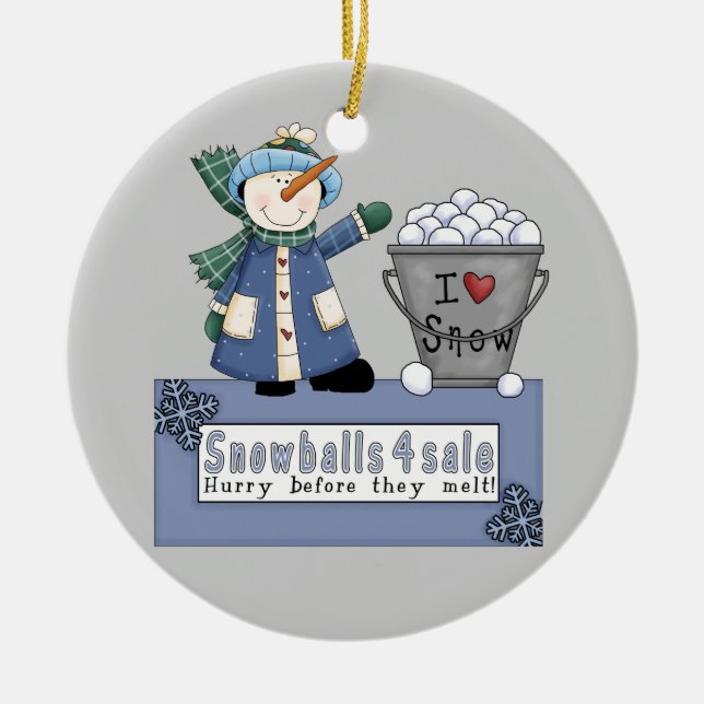 Buckets of Snowballs For Sale Ceramic Tree Decoration (Front)