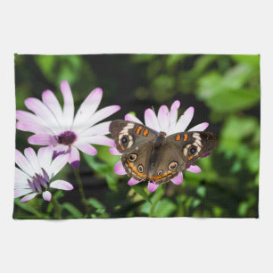 Buckeye Butterfly on Purple flower Tea Towel