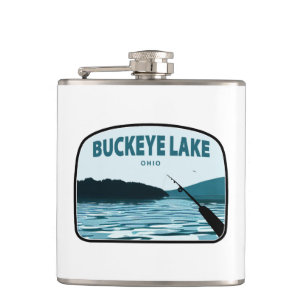 Buckeye Lake Ohio Fishing Rod Hip Flask