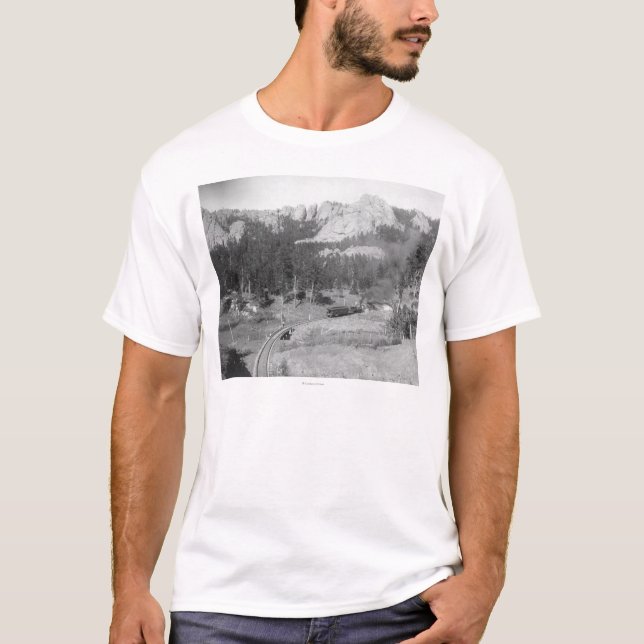 Buckhorn Mountains beyond Railroad Tracks T-Shirt (Front)
