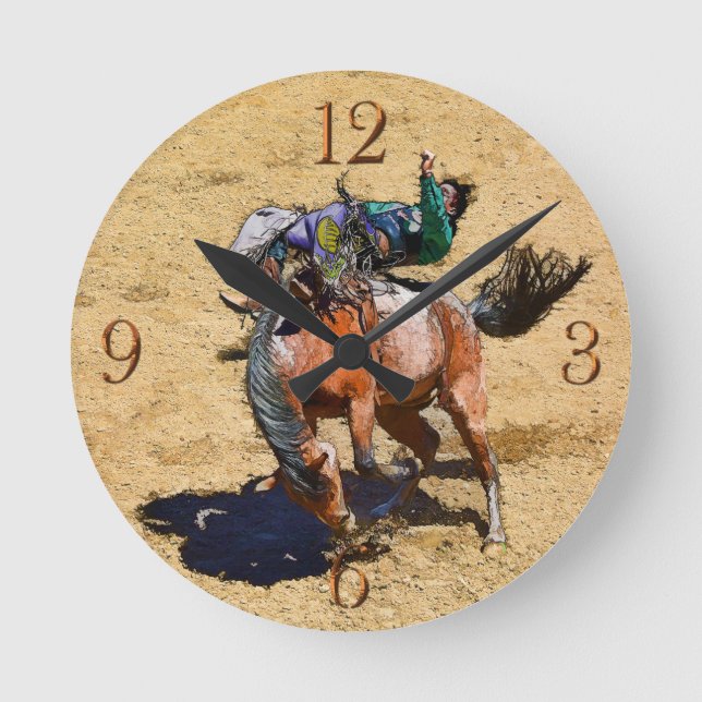 Bucking Bareback Bronco and Rodeo Cowboy Clock (Front)