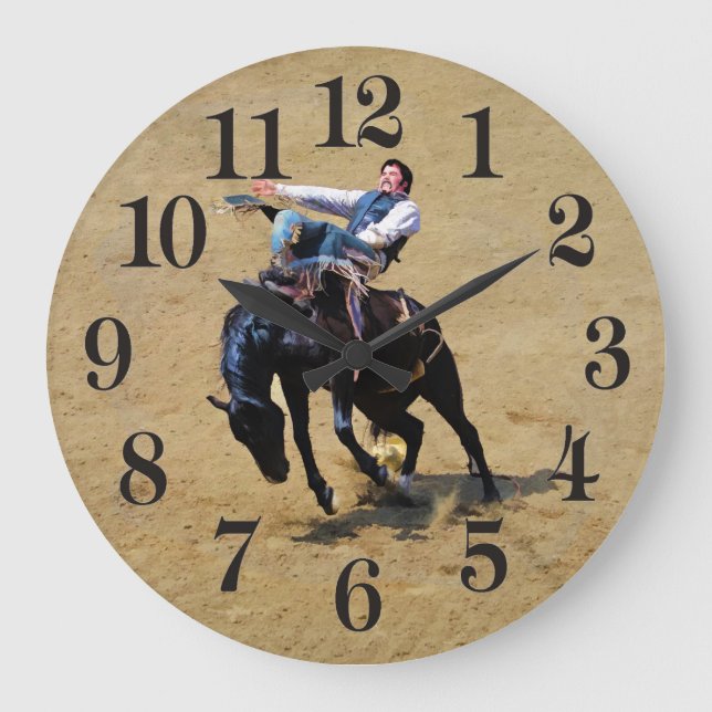Bucking Bareback Bronco and Rodeo Cowboy Clock (Front)