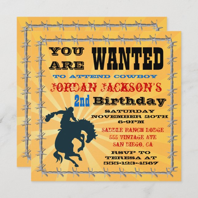 Bucking Bronco Cowboy Birthday Party Invitaiton Invitation (Front/Back)