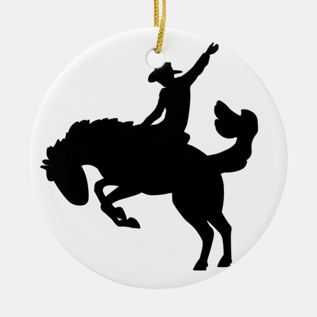 Bucking Bronco Rider Ceramic Tree Decoration (Front)