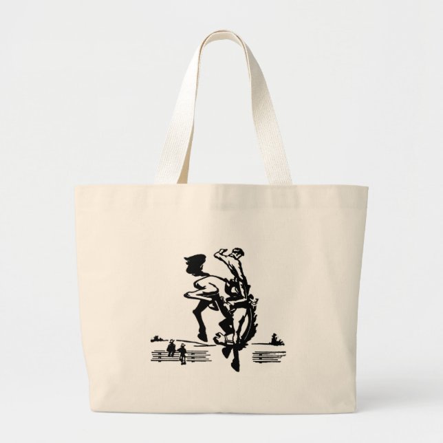 Bucking Bronco Rider Large Tote Bag (Front)
