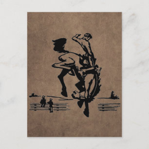 Bucking Bronco Rodeo Leather Postcard