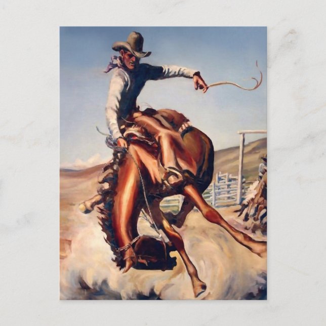 “Bucking Bronco” Western Art by Will James Postcard (Front)