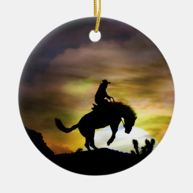 Bucking Horse and Cowboy Ornament (Front)