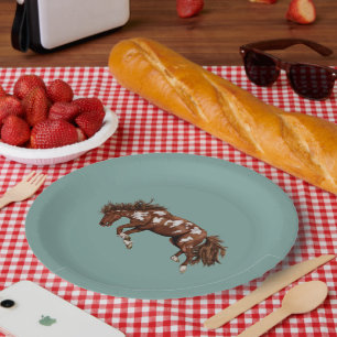 Bucking paint horse paper plate
