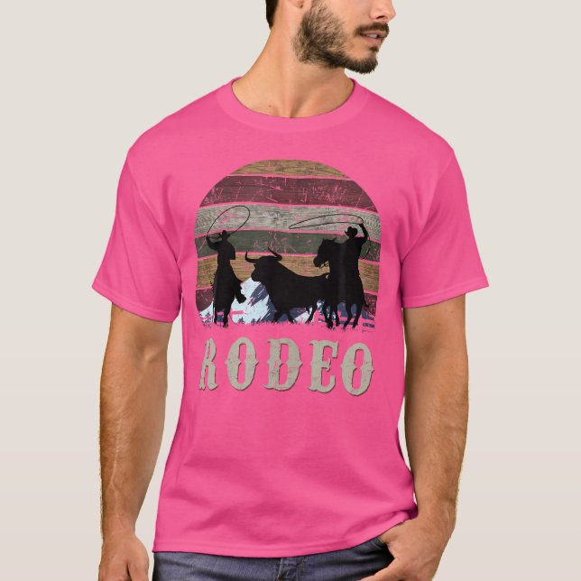 Bucking Rodeo Cowboy Team Roping Horse Riding Blac T-Shirt (Front)