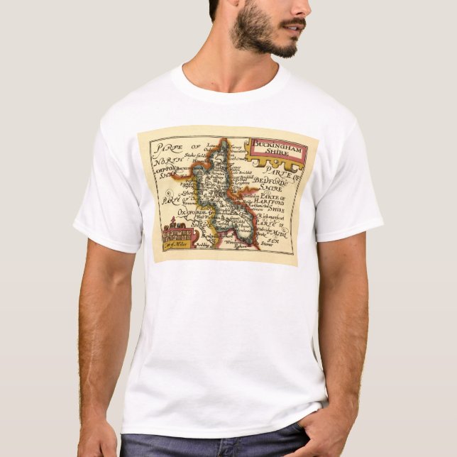 Buckinghamshire County England Old Antiquarian Map T-Shirt (Front)