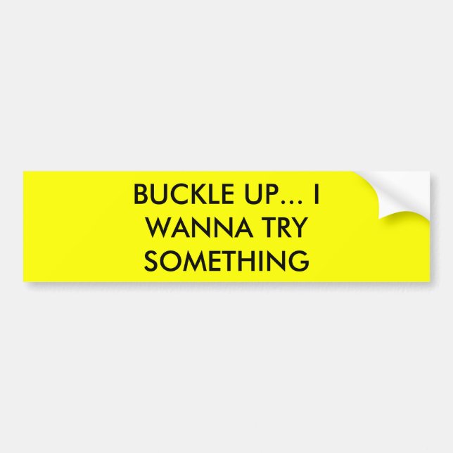 BUCKLE UP... I WANNA TRY SOMETHING BUMPER STICKER (Front)