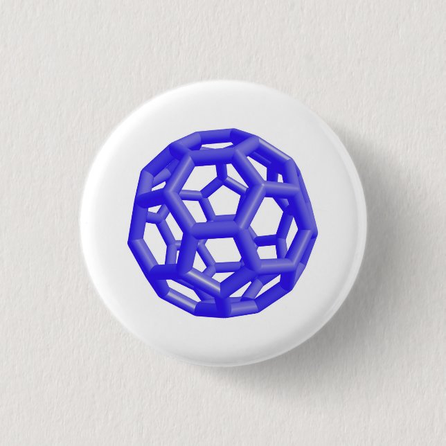 Buckminsterfullerene Molecule (Blue) 3 Cm Round Badge (Front)