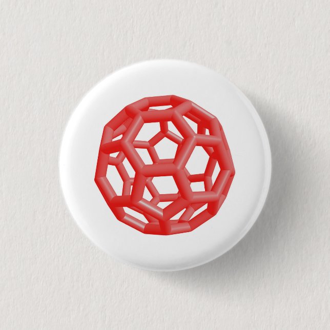 Buckminsterfullerene Molecule (Red) 3 Cm Round Badge (Front)