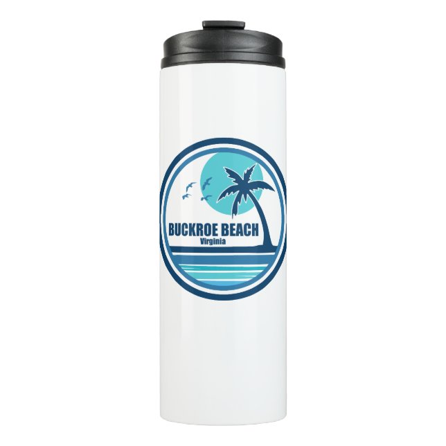 Buckroe Beach Virginia Palm Tree Birds Thermal Tumbler (Front)