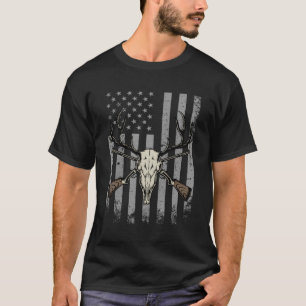 Bucks Antlers And Skull American Flag Deer Hunters T-Shirt