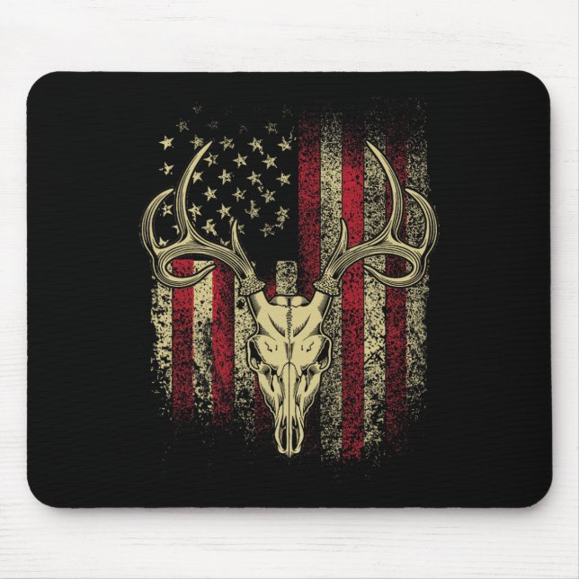 Bucks Antlers And Skull On An American Flag Deer H Mouse Pad (Front)