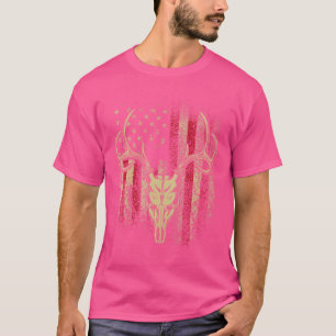 Bucks Antlers And Skull On An American Flag Deer H T-Shirt