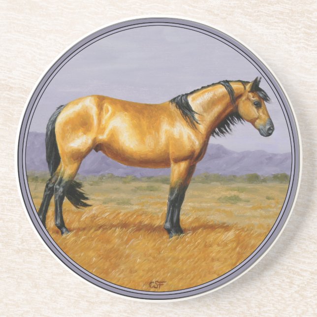 Bucksin Wild Horse Mustang Stallion Coaster (Front)
