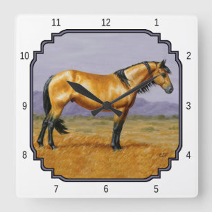 Bucksin Wild Horse Mustang Stallion Square Wall Clock