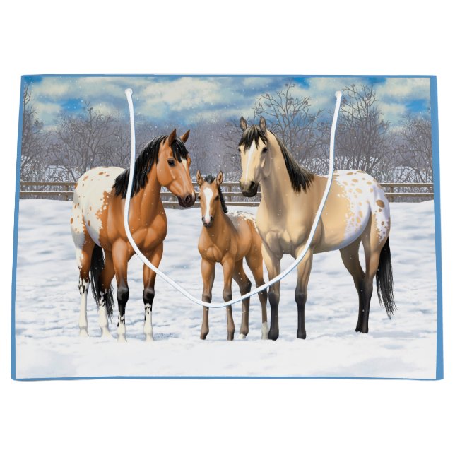 Buckskin Appaloosa Horses In Snow Large Gift Bag (Front)