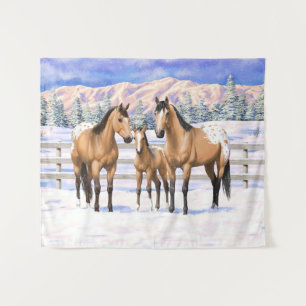 Buckskin Appaloosa Horses In Snow Tapestry