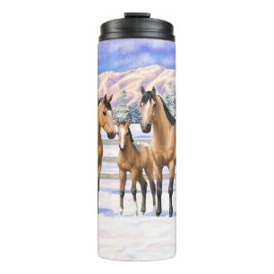 Buckskin Appaloosa Horses In Snow Thermal Tumbler