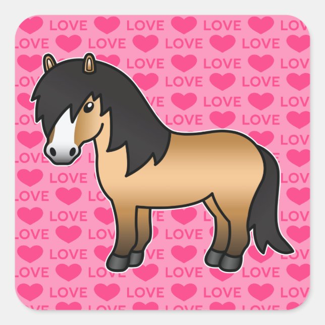 Buckskin Cartoon Shetland Pony Square Sticker (Front)
